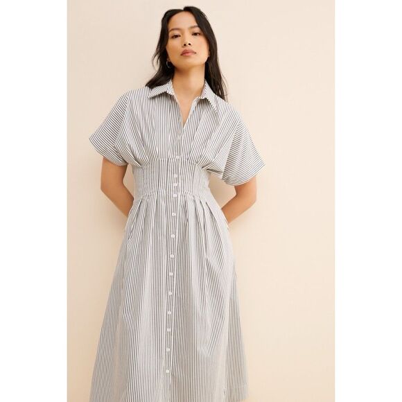 New Anthropologie The Tobie Button-Front Pleated Shirt Dress by Exquise Size Xs - Picture 6 of 12